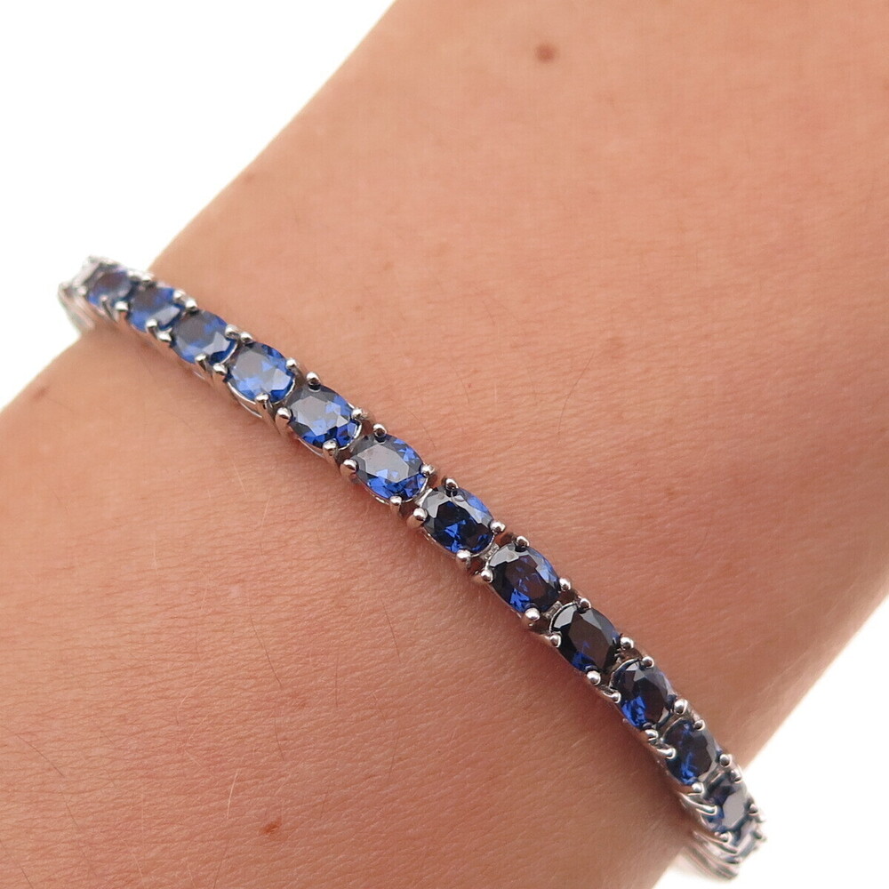 925 Sterling Silver Oval-Cut Lab-Created Sapphire Bracelet 7.5"